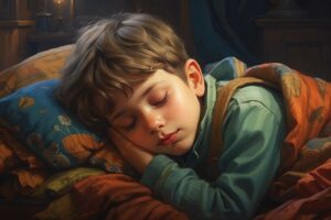 A boy sleeping in comfort.