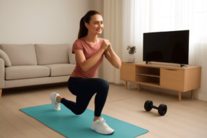 Home workout routines - person exercising in modern living room
